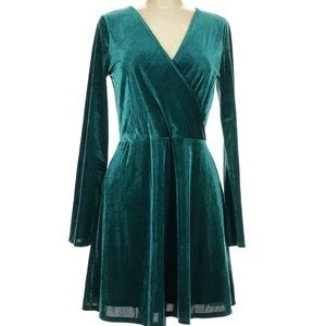 Express Green Velvet V-Neck Wrap Mini Dress